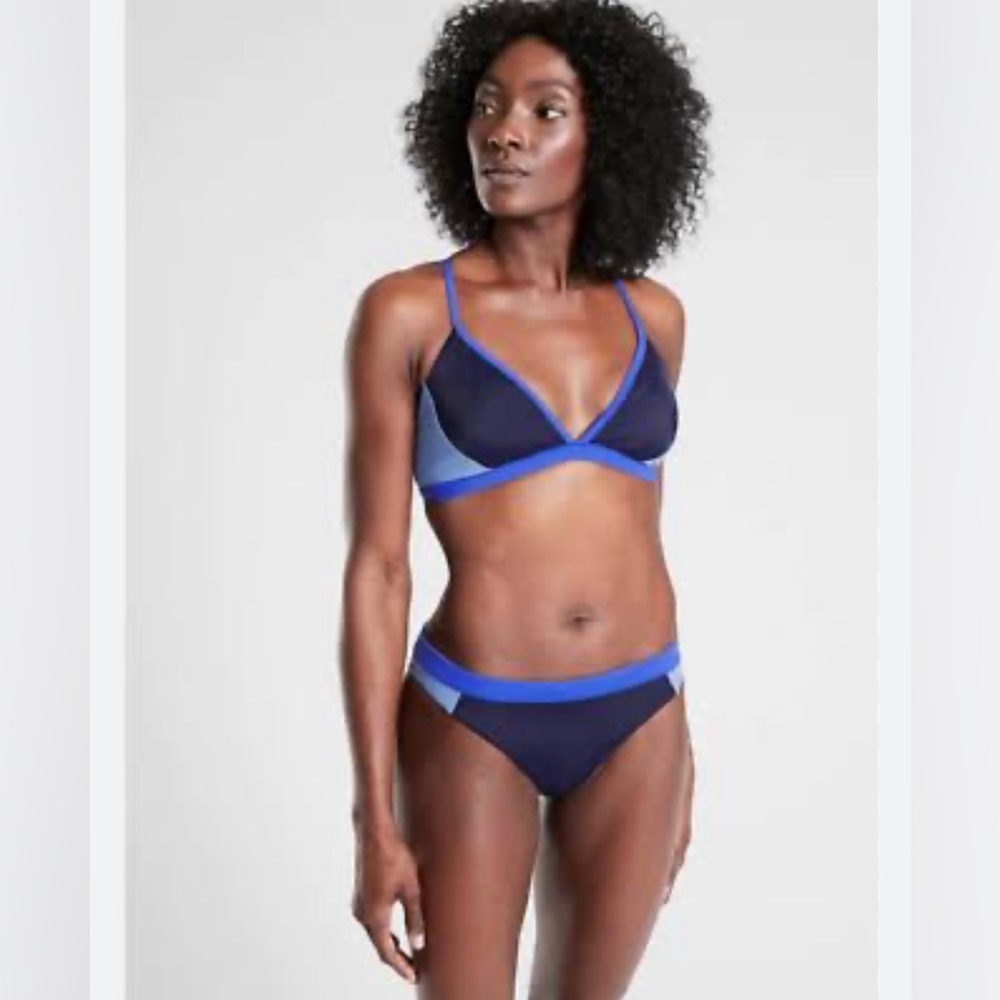 Athleta Blue Colorblock Freestyle Bikini Swim-ware size Large